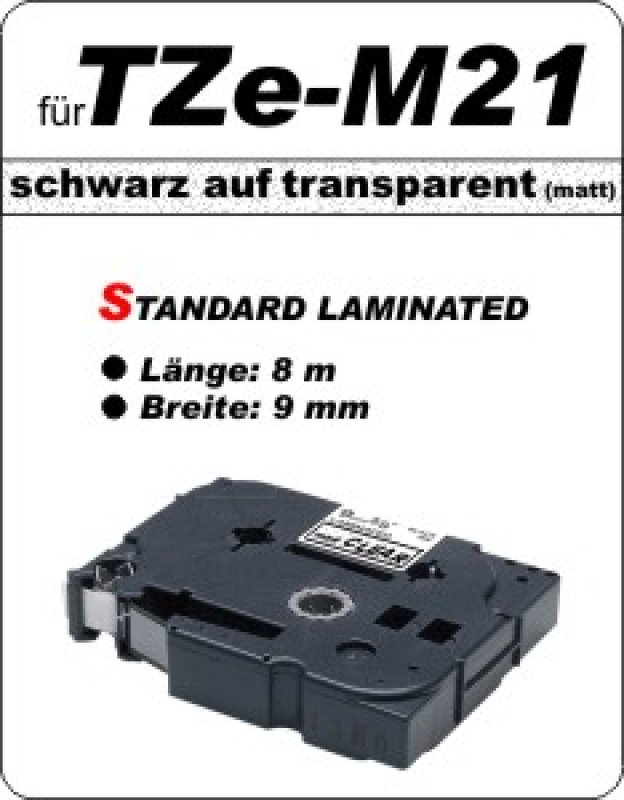 schwarz auf transparent (matt) - 100% TZe-M21 (9 mm) komp.