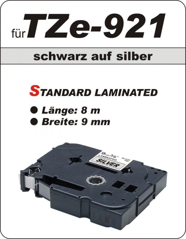 schwarz auf silber - 100% TZe-921 (9 mm) komp.
