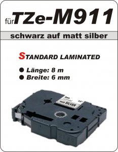 schwarz auf matt silber - 100% TZe-M911 (6 mm) komp.