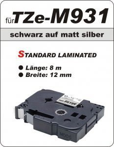 schwarz auf matt silber - 100% TZe-M931 (12 mm) komp.