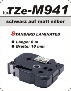 schwarz auf matt silber - 100% TZe-M941 (18 mm) komp.