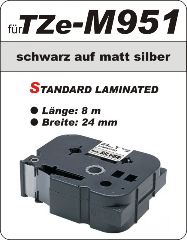 schwarz auf matt silber - 100% TZe-M951 (24 mm) komp.