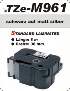 schwarz auf matt silber - 100% TZe-M961 (36 mm) komp.