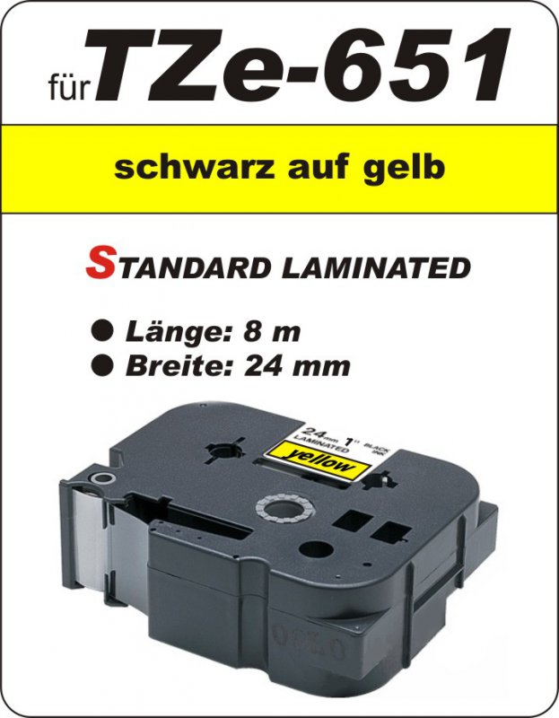 schwarz auf gelb - 100% TZe-651 (24 mm) komp.