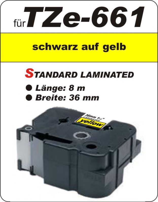schwarz auf gelb - 100% TZe-661 (36 mm) komp.