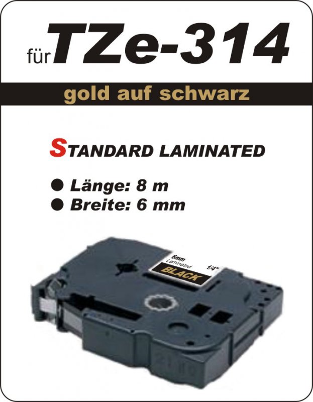 gold auf schwarz - 100% TZe-314 (6 mm) komp.