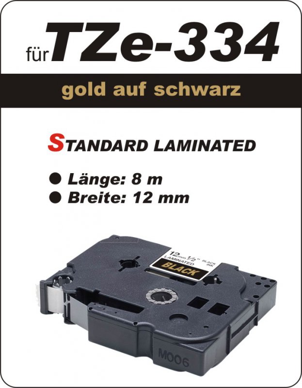 gold auf schwarz - 100% TZe-334 (12 mm) komp.