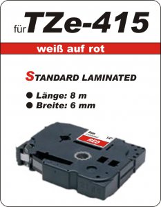 Schriftband weiß auf rot - 100% TZe-415 (6 mm) komp.