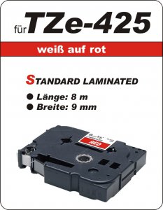 Schriftband weiß auf rot - 100% TZe-425 (9 mm) komp.