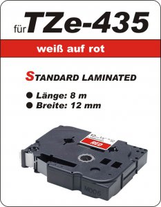 Schriftband weiß auf rot - 100% TZe-435 (12 mm) komp.