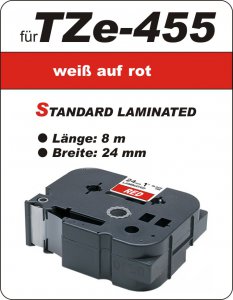 Schriftband weiß auf rot - 100% TZe-455 (24 mm) komp.