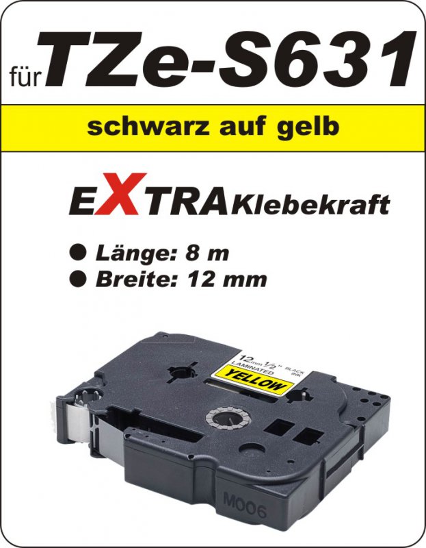 schwarz auf gelb - 100% TZe-S631 (12 mm) komp.