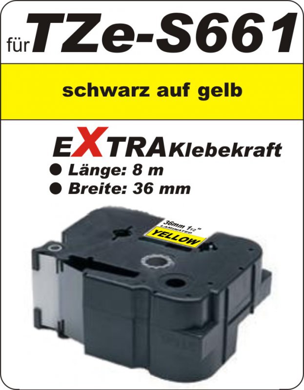 schwarz auf gelb - 100% TZe-S661 (36 mm) komp.