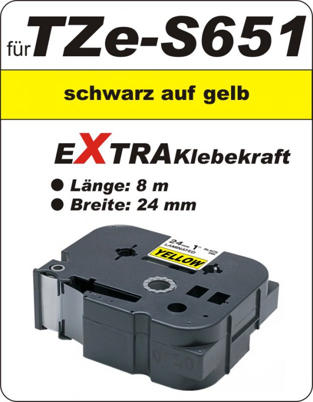 schwarz auf gelb - 100% TZe-S651 (24 mm) komp.