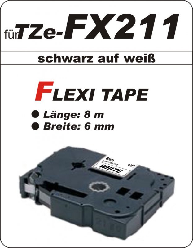 schwarz auf weiß - 100% TZe-FX211 (6 mm) komp.