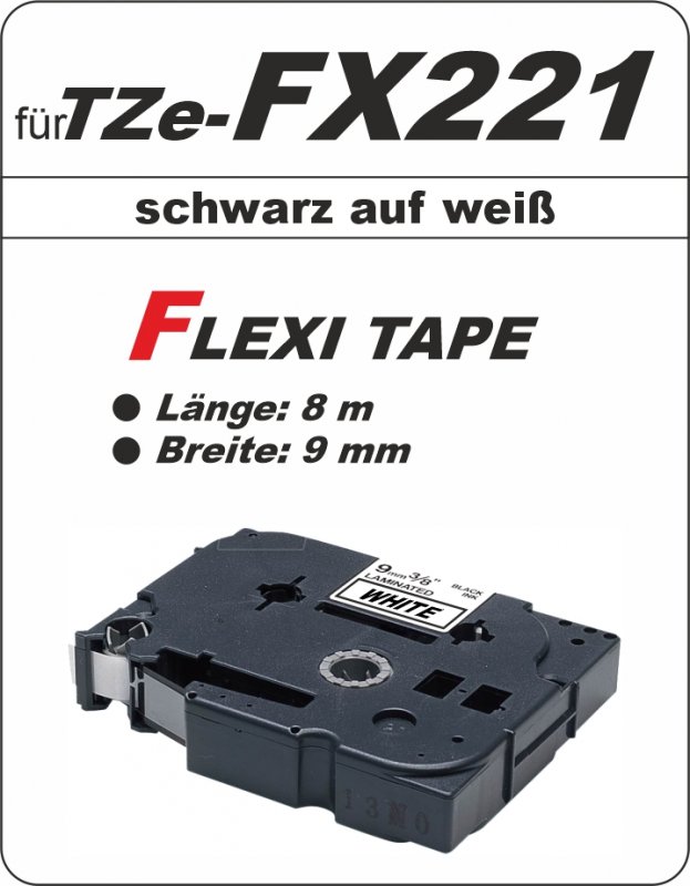 schwarz auf weiß - 100% TZe-FX221 (9 mm) komp.