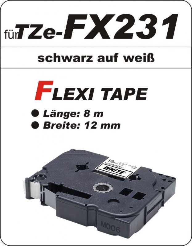 schwarz auf weiß - 100% TZe-FX231 (12 mm) komp.
