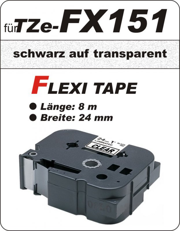 schwarz auf transparent - 100% TZe-FX151 (24 mm) komp.