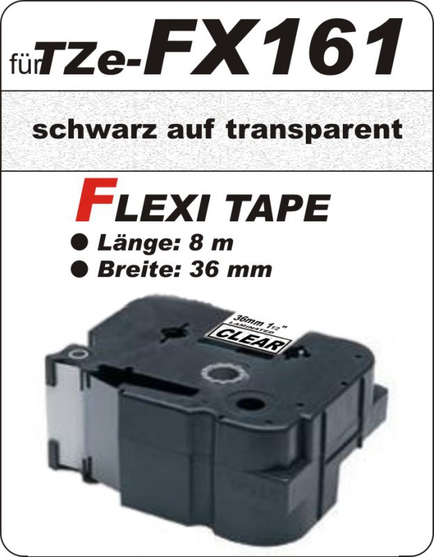 schwarz auf transparent - 100% TZe-FX161 (36 mm) komp.