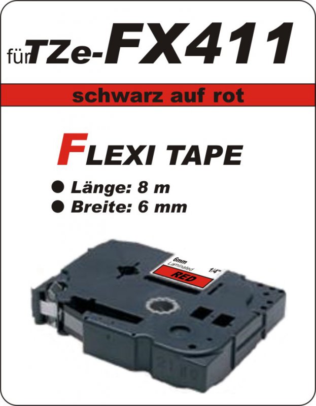 schwarz auf rot - 100% TZe-FX411 (6 mm) komp.