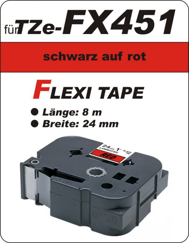 schwarz auf rot - 100% TZe-FX451 (24 mm) komp.