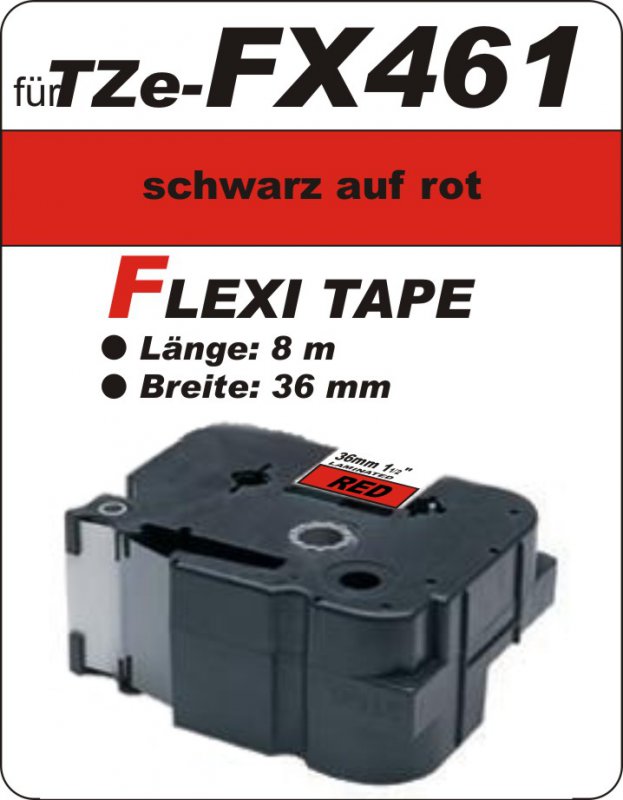 schwarz auf rot - 100% TZe-FX461 (36 mm) komp.