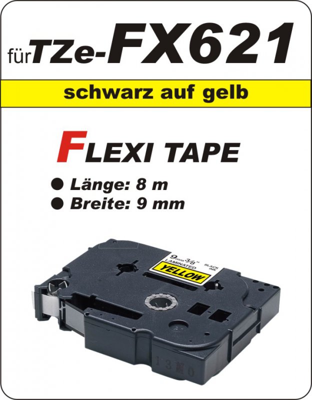 schwarz auf gelb - 100% TZe-FX621 (9 mm) komp.