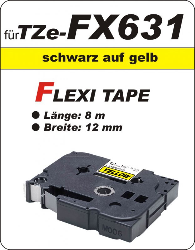schwarz auf gelb - 100% TZe-FX631 (12 mm) komp.
