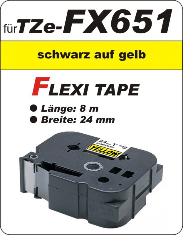 schwarz auf gelb - 100% TZe-FX651 (24 mm) komp.