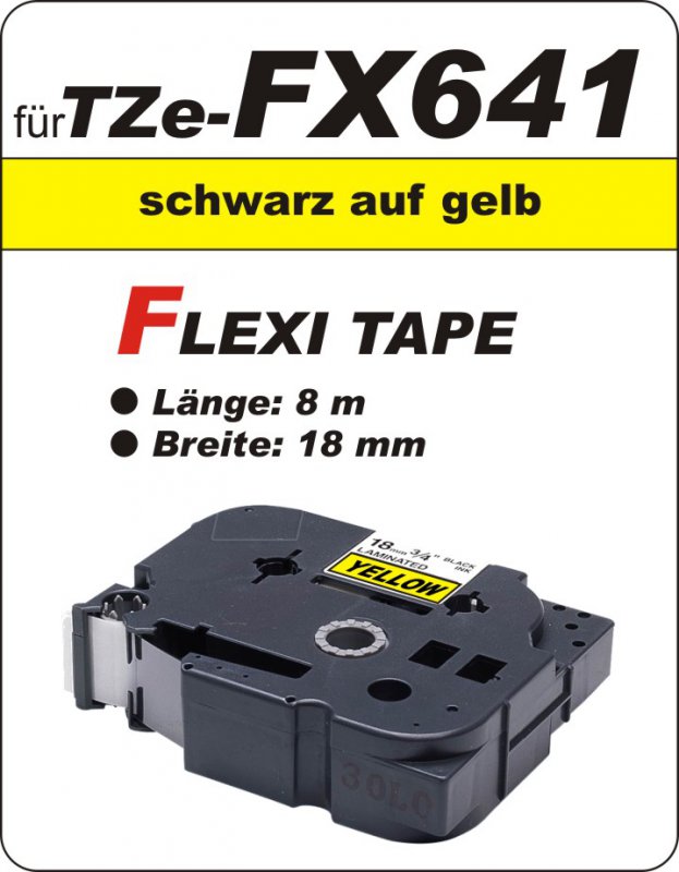 schwarz auf gelb - 100% TZe-FX641 (18 mm) komp.