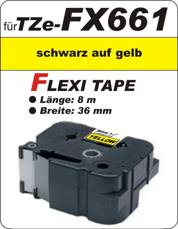 schwarz auf gelb - 100% TZe-FX661 (36 mm) komp.
