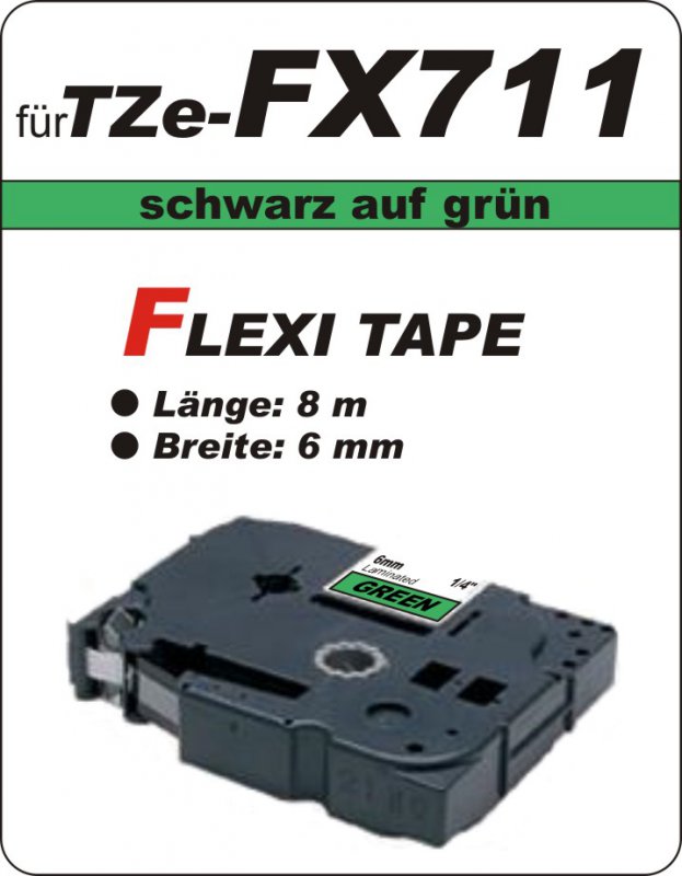 schwarz auf grün - 100% TZe-FX711 (6 mm) komp.