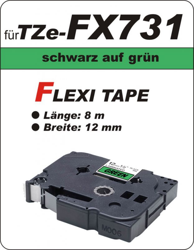 schwarz auf grün - 100% TZe-FX731 (12 mm) komp.