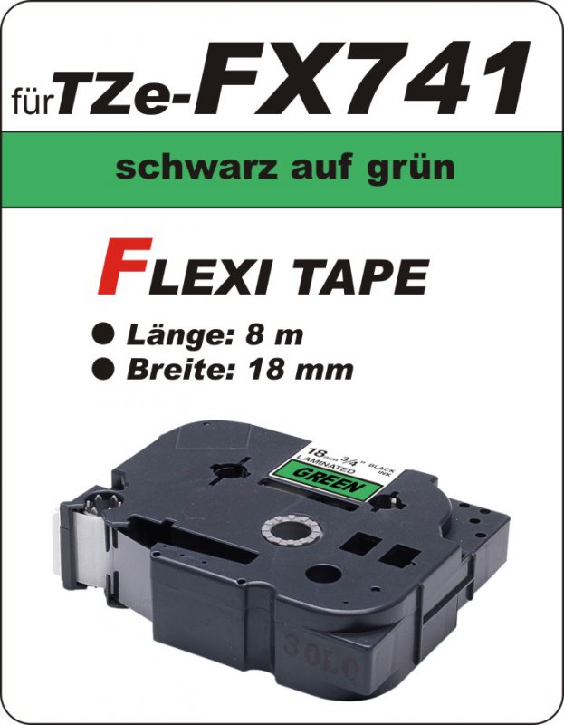 schwarz auf grün - 100% TZe-FX741 (18 mm) komp.