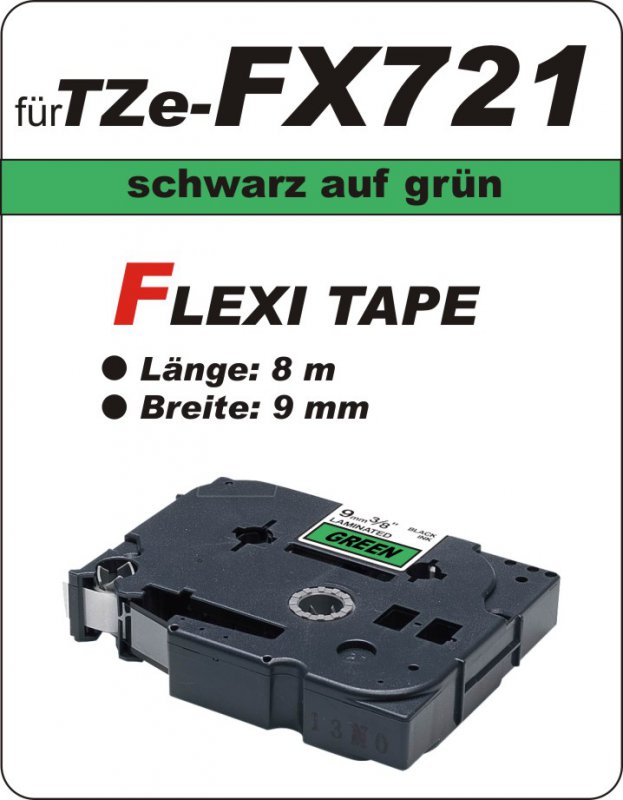 schwarz auf grün - 100% TZe-FX721 (9 mm) komp.