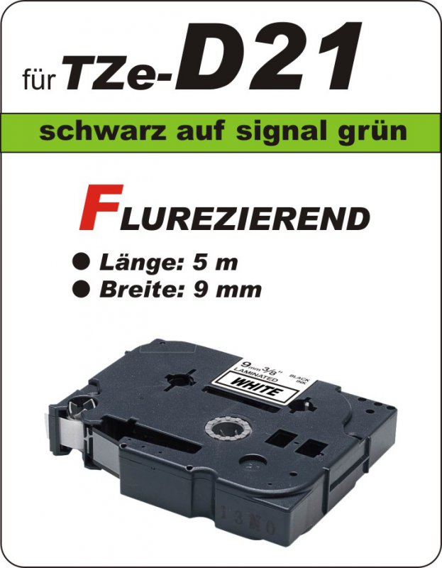 schwarz auf signalgrün - 100% TZe-D21 (9 mm) komp.