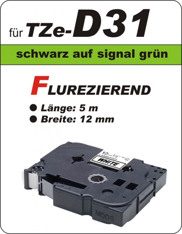 schwarz auf signalgrün - 100% TZe-D31 (12 mm) komp.