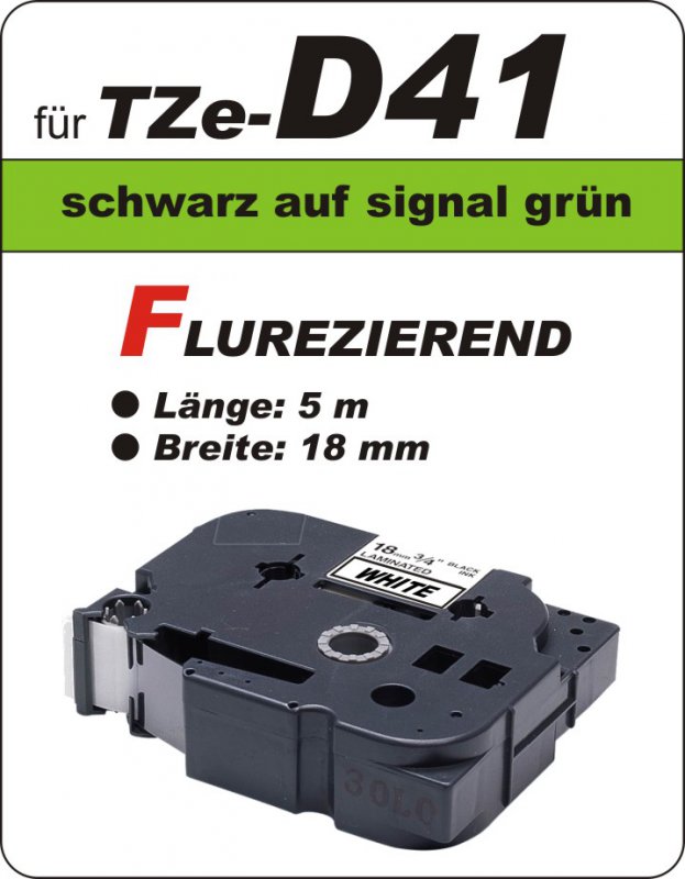 schwarz auf signalgrün - 100% TZe-D41 (18 mm) komp.