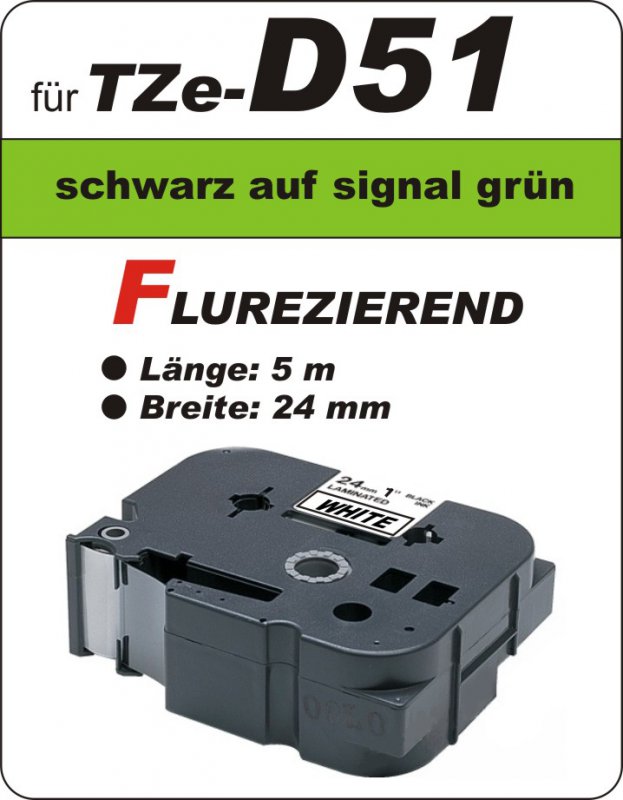 schwarz auf signalgrün - 100% TZe-D51 (24 mm) komp.