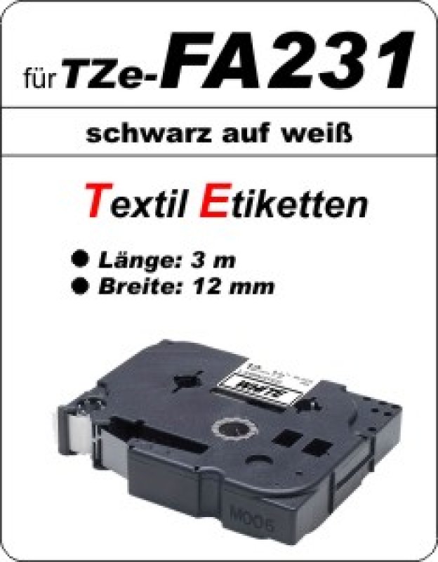 schwarz auf weiß - 100% TZe-FA231 (12 mm) komp.