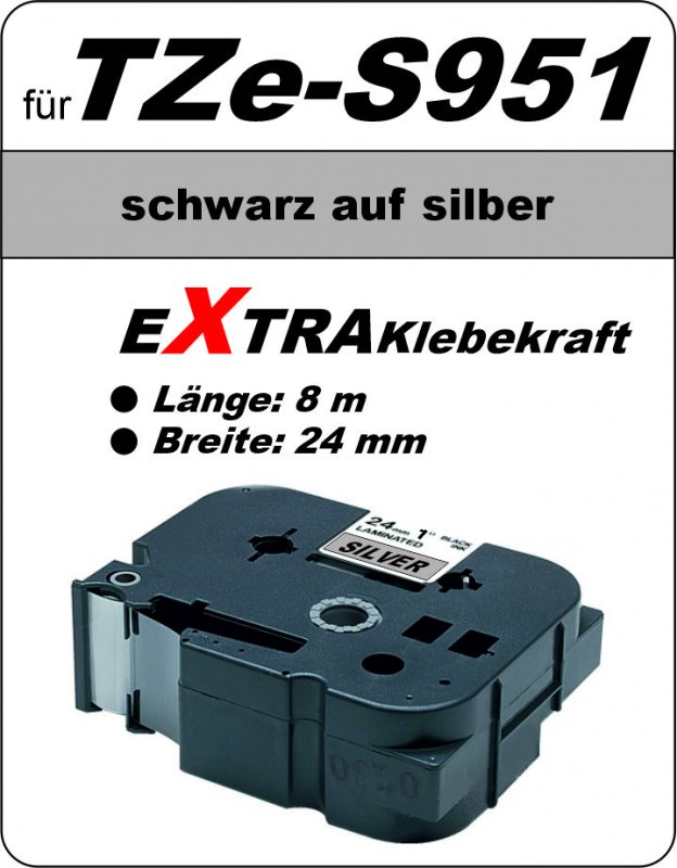 schwarz auf silber - 100% TZe-S951 (24 mm) komp.