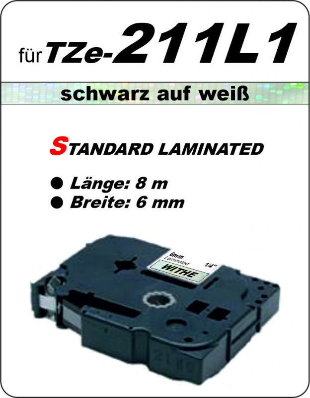 schwarz auf weiß - 100% TZe-211L1 (6 mm) komp.