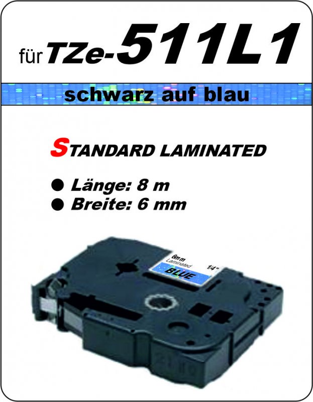 schwarz auf blau - 100% TZe-511L1 (6 mm) komp.