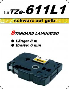 schwarz auf gelb - 100% TZe-611L1 (6 mm) komp.