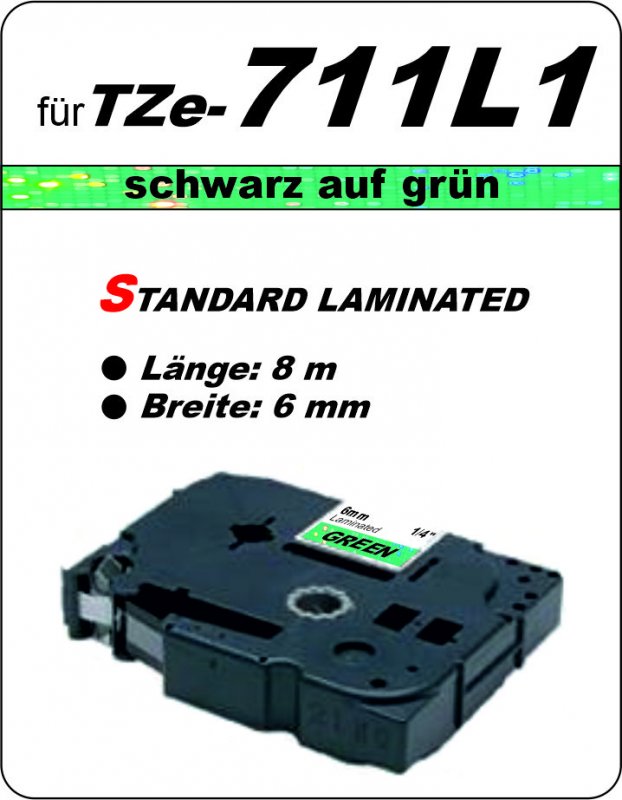schwarz auf grün - 100% TZe-711L1 (6 mm) komp.