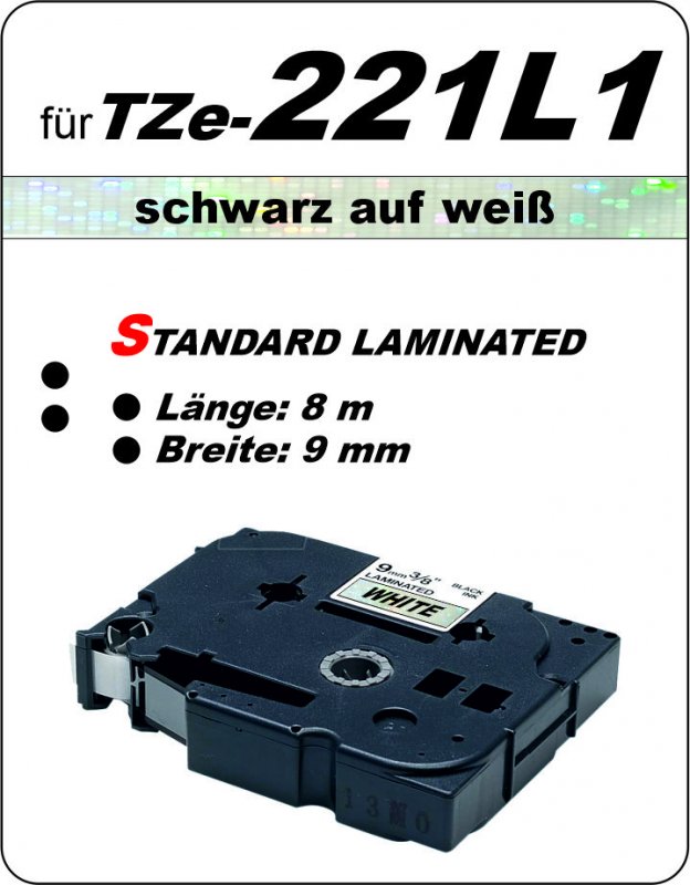 schwarz auf weiß - 100% TZe-221L1 (9 mm) komp.