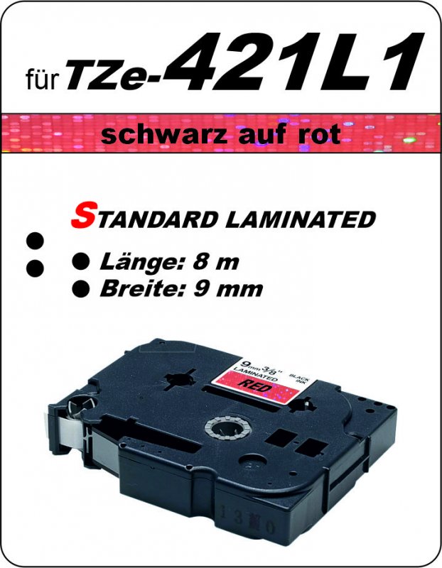 schwarz auf rot - 100% TZe-421L1 (9 mm) komp.