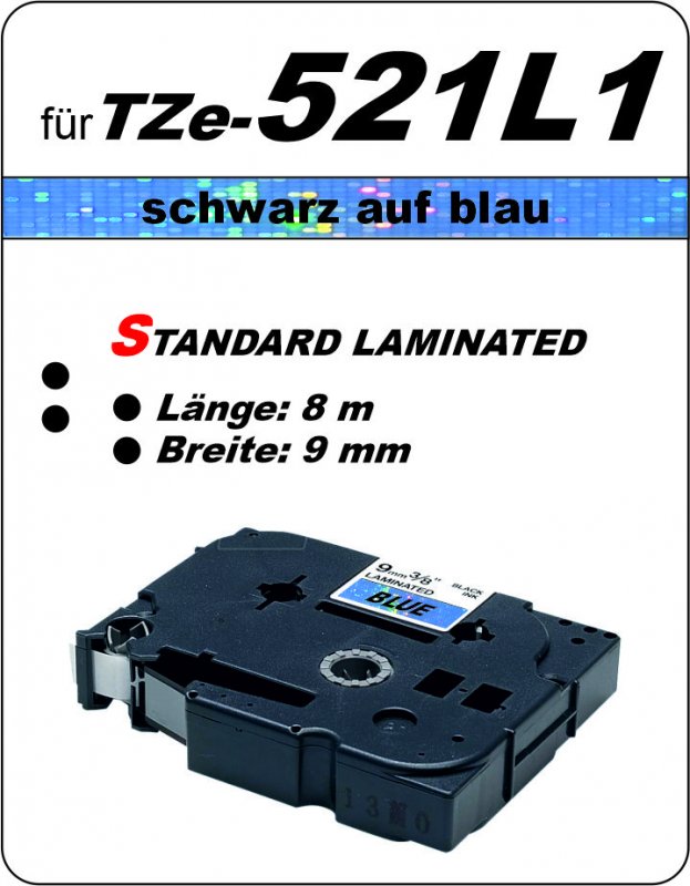 schwarz auf blau - 100% TZe-521L1 (9 mm) komp.