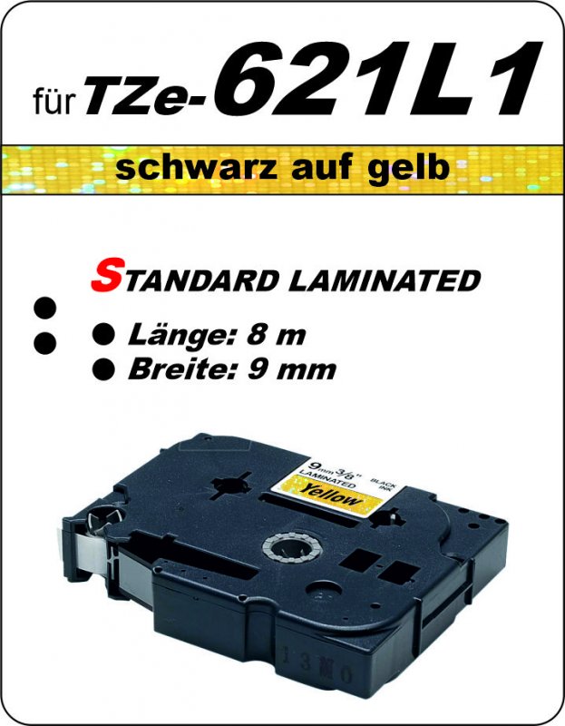 schwarz auf gelb - 100% TZe-621L1 (9 mm) komp.