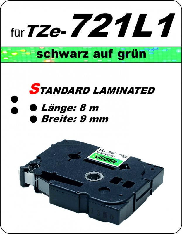 schwarz auf grün - 100% TZe-721L1 (9 mm) komp.